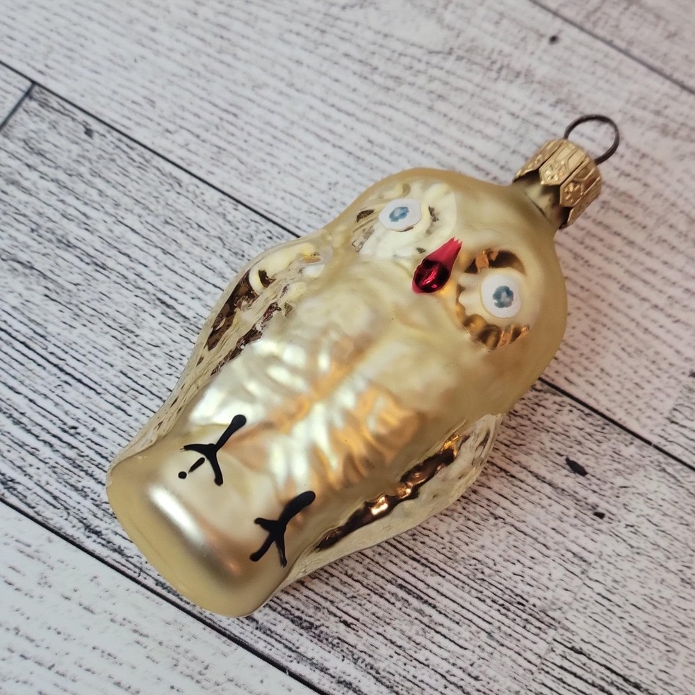 VTG Gold Owl Blown Glass Christmas Ornament Slovakia - Czech Republic